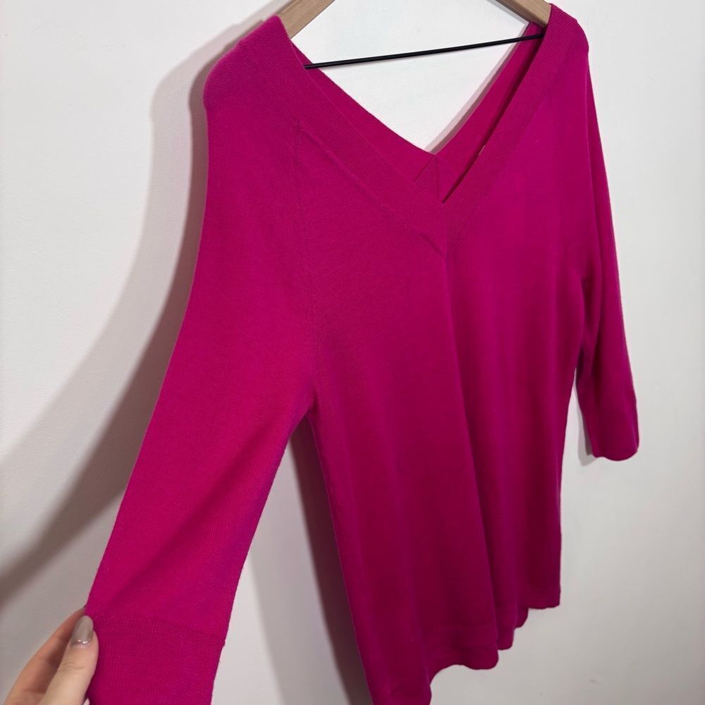 Anthropologie Moth Pink/Rose V Neck 3/4 Sleeve Merino Wool Sweater NWT Small - Picture 4 of 13